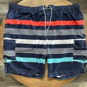 2XL Cargo Swim Trunks/Surf Shorts-Red, White & Blue Stripes Foundry Supply Co